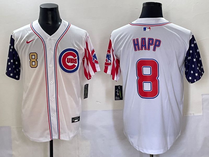 Men 2025 Chicago Cubs 8 Happ White a generation of national flags Joint Name Nike MLB Jersey style 4